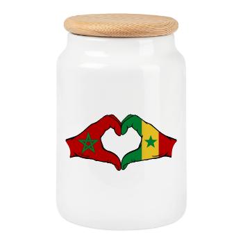Chine Sénégal Drapeau Mains Coeur Forme - Boîte à biscuits avec couvercle en bois - blanc - Devant