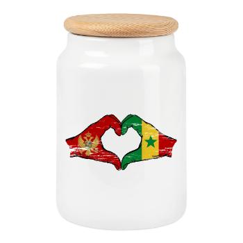 Montenegro Senegal Flagge Hände Herzform - Keksdose mit Holzdeckel - Weiß - Vorne