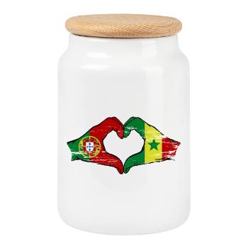 Portugal Senegal Flagge Hände Herzform used - Keksdose mit Holzdeckel - Weiß - Vorne