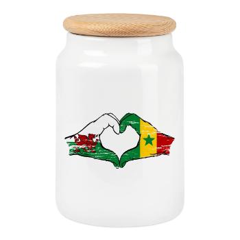 Pays de Galles Drapeau du Sénégal mains forme de coeur utilisé - Boîte à biscuits avec couvercle en bois - blanc - Devant