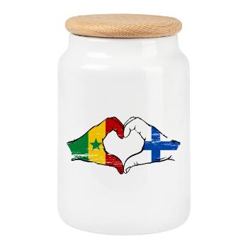 Senegal Finnland Flagge Hände Herzform - Keksdose mit Holzdeckel - Weiß - Vorne