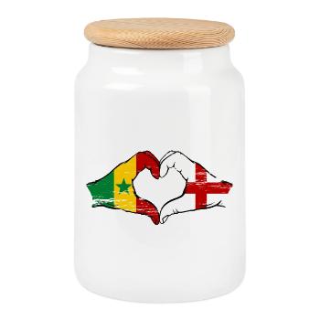 Sénégal Angleterre drapeau mains forme de coeur utilisé - Boîte à biscuits avec couvercle en bois - blanc - Devant