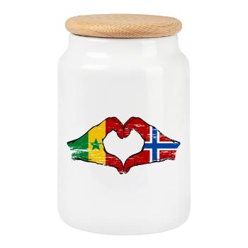 Senegal Norway flag hands heart shape used - Cookie Jar with Wooden Lid - white - Front