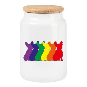 Silhouette de bouledogue français sur la palette de couleurs - Boîte à biscuits avec couvercle en bois - blanc - Devant