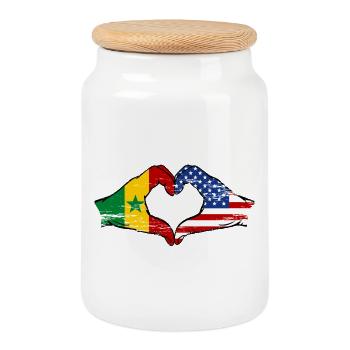 Senegal USA Flag Hands Heart Shape Used - Cookie Jar with Wooden Lid - white - Front