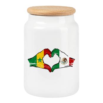 Senegal Mexico Flag Heart Used - Cookie Jar with Wooden Lid - white - Front