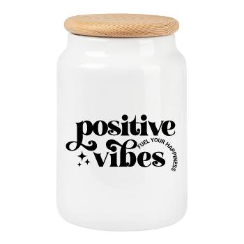 Les ondes positives alimentent le bonheur - Boîte à biscuits avec couvercle en bois - blanc - Devant