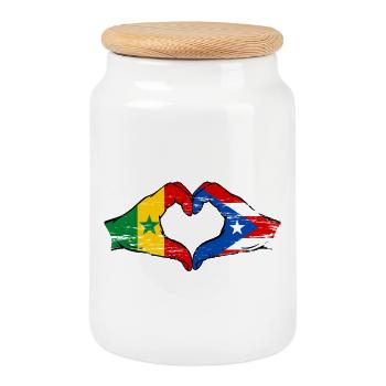 Senegal Puerto Rico Flagge Hände Herzform used - Keksdose mit Holzdeckel - Weiß - Vorne