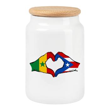 Sénégal Porto Rico drapeau mains forme de coeur utilisé - Boîte à biscuits avec couvercle en bois - blanc - Devant