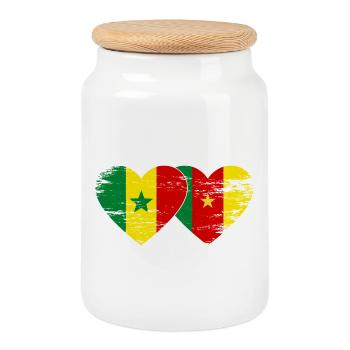 Senegal Kamerun Flagge Hände Herzform used - Keksdose mit Holzdeckel - Weiß - Vorne