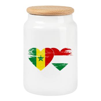 Sénégal Hongrie Drapeau Coeur utilisé - Boîte à biscuits avec couvercle en bois - blanc - Devant