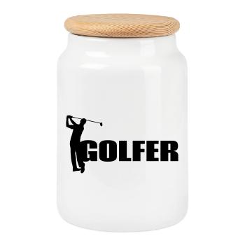 Golfer - Cookie Jar with Wooden Lid - white - Front