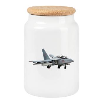 Jet Yak-130 gris - Boîte à biscuits avec couvercle en bois - blanc - Devant