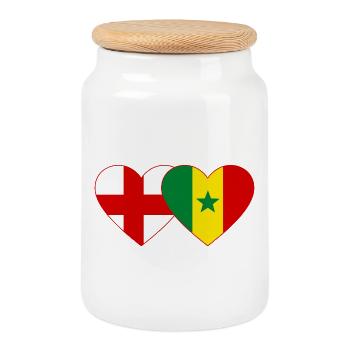 England Senegal Flagge Hände Herzform - Keksdose mit Holzdeckel - Weiß - Vorne