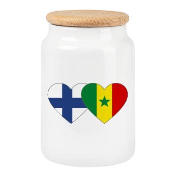 Finlande Sénégal Drapeau Coeur - Boîte à biscuits avec couvercle en bois - blanc - Devant