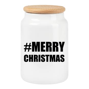 NOËL. JOYEUX NOËL. MERRY CHRISTMAS. PÈRE NOËL - Boîte à biscuits avec couvercle en bois - blanc - Devant