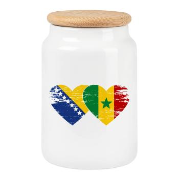 Bosnia Senegal Flag Heart - Cookie Jar with Wooden Lid - white - Front
