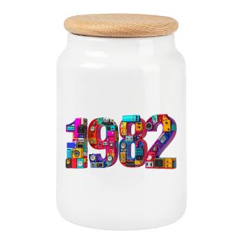1982 – Naissance, Admission, Inscription à l’école, Mariage, Mariage - Boîte à biscuits avec couvercle en bois - blanc - Devant