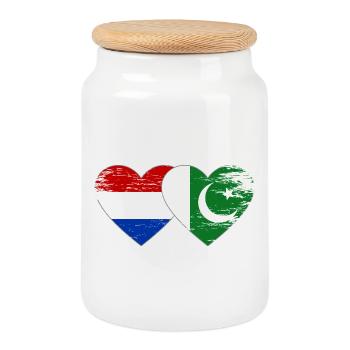 Holland Pakistan Flag Heart - Cookie Jar with Wooden Lid - white - Front