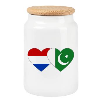 Niederlande Pakistan Flaggen Herz - Keksdose mit Holzdeckel - Weiß - Vorne