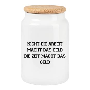 Time Makes Money Typo Saying - Cookie Jar with Wooden Lid - white - Front