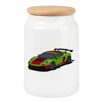 Neon Lime Sportscar Burst - Cookie Jar with Wooden Lid - white - Front
