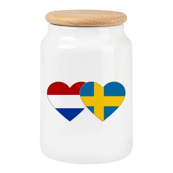 Holland Sweden Flag Hands Heart Shape - Cookie Jar with Wooden Lid - white - Front