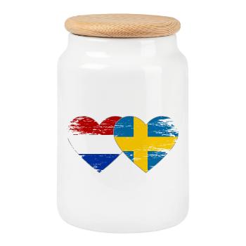 Holland Sweden Flag Hands Heart Shape - Cookie Jar with Wooden Lid - white - Front