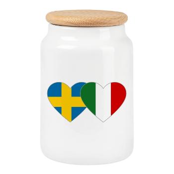 Suède Italie Drapeau Mains Coeur Forme - Boîte à biscuits avec couvercle en bois - blanc - Devant