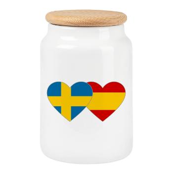 Schweden Spanien Flagge Herz - Keksdose mit Holzdeckel - Weiß - Vorne