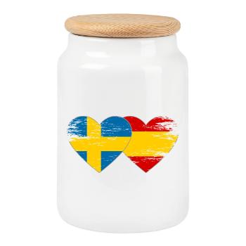 Suède Espagne Drapeau Coeur utilisé - Boîte à biscuits avec couvercle en bois - blanc - Devant