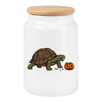 Spukschildkröte Halloween Süßigkeiten - Keksdose mit Holzdeckel - Weiß - Vorne