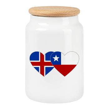 Island Chile Flagge Herz - Keksdose mit Holzdeckel - Weiß - Vorne
