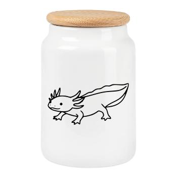 Axolotl Line Drawing | Minimalist amphibian - Cookie Jar with Wooden Lid - white - Front