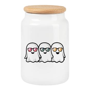 Ghosts Halloween - Cookie Jar with Wooden Lid - white - Front