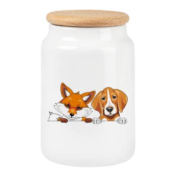 Der süße Fuchs und ein Foxhound-Hund sind beste Freunde - Keksdose mit Holzdeckel - Weiß - Vorne