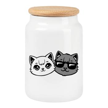 chatons mignons cool couple mâle chats noirs et blancs - Boîte à biscuits avec couvercle en bois - blanc - Devant
