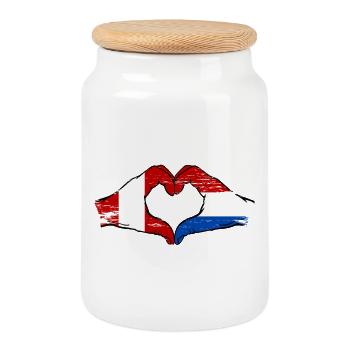 Peru Holland Flag Hands Heart Shape Used - Cookie Jar with Wooden Lid - white - Front