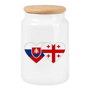 Slovakia Georgia Flag Heart - Cookie Jar with Wooden Lid - white - Front