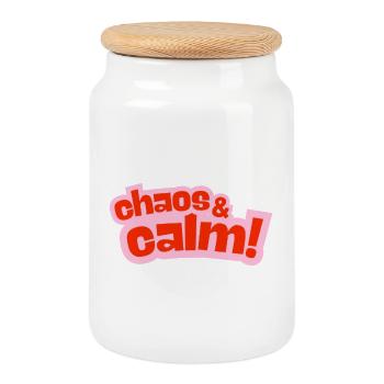 Chaos & Calme : Design de contraste - Boîte à biscuits avec couvercle en bois - blanc - Devant