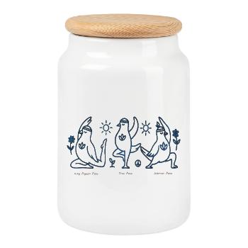 Drei Pinguine im Yoga Boho Peace - Keksdose mit Holzdeckel - Weiß - Vorne