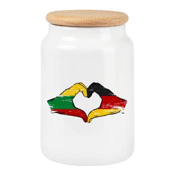 Litauen Deutschland Flagge Hände Herzform used - Keksdose mit Holzdeckel - Weiß - Vorne