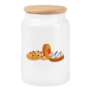 many Cookies | Biscuit heaps - Cookie Jar with Wooden Lid - white - Front