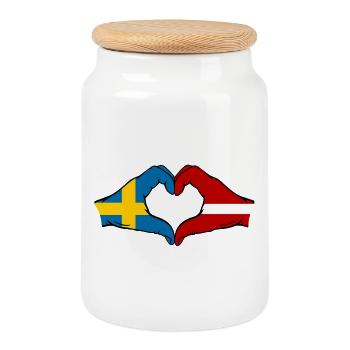 Suède Lettonie Drapeau Coeur - Boîte à biscuits avec couvercle en bois - blanc - Devant