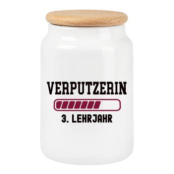 Ausbildung Verputzerin 3. Lehrjahr Verputzer Lehre - Keksdose mit Holzdeckel - Weiß - Vorne