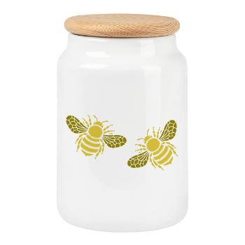 Deux abeilles dorées - Boîte à biscuits avec couvercle en bois - blanc - Devant