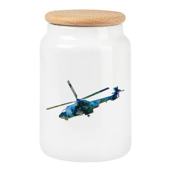 Helicopter Heli - Cookie Jar with Wooden Lid - white - Front