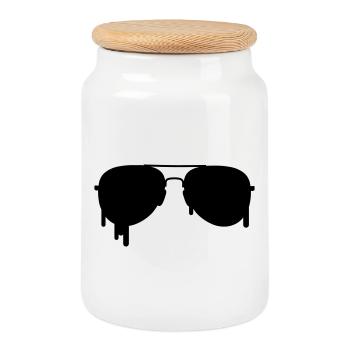 Lunettes de pilote - Boîte à biscuits avec couvercle en bois - blanc - Devant