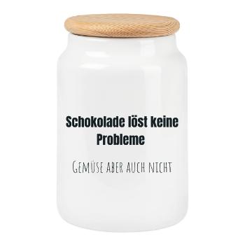 Schoko statt Gemüse - Keksdose mit Holzdeckel - Weiß - Vorne