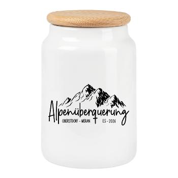 Alpenüberquerung E5 2026 / Oberstdorf - Meran - Keksdose mit Holzdeckel - Weiß - Vorne